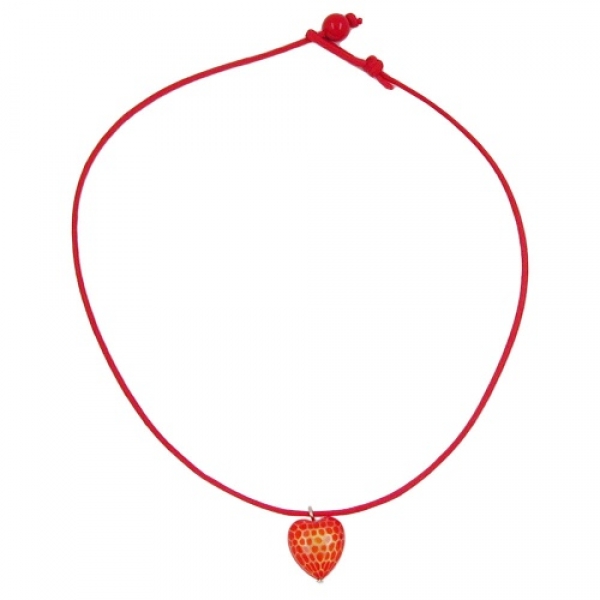 Kette Kinderkette Herz rot mit Schliff Kordel rot 42cm, ohne Dekoration