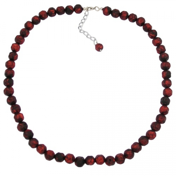 Halskette 10mm Kunststoffperlen Barockperlen rot-schwarz-marmoriert 50cm