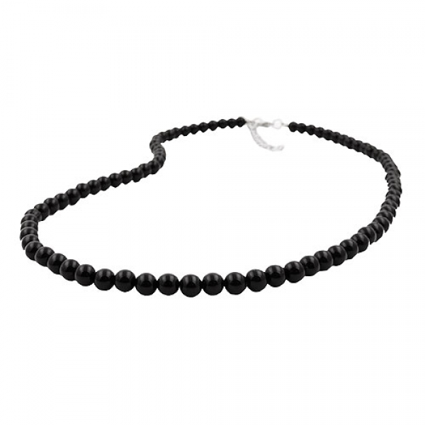 Halskette, Perle, 6mm, schwarz-glänzend, ohne Dekoration