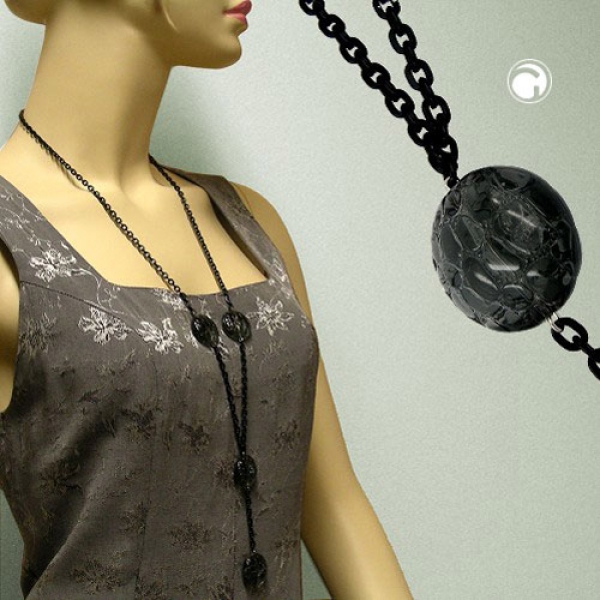 Halskette Kunststoffperlen Krokoperle grau Ankerkette Eloxal schwarz 100cm-02274