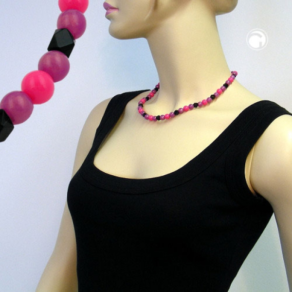 Halskette, Perlen pink-flieder-schwarz