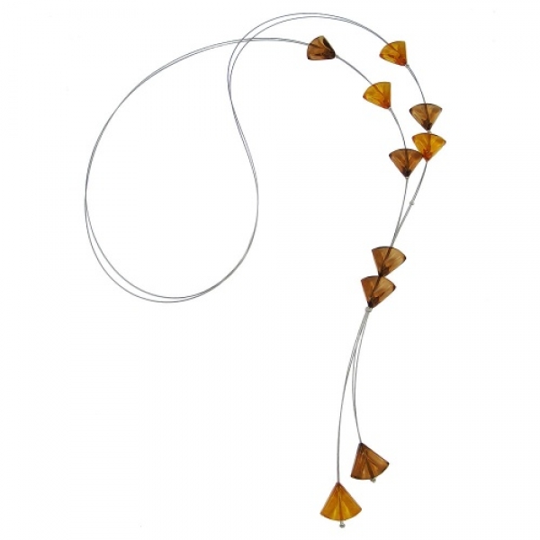 Halskette Drahtkette Dreiecke topas-transparent Kunststoffperlen 85cm