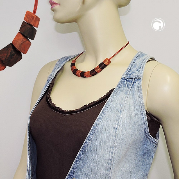 Halskette Schrägperle Kunststoff braun-rostbraun Kordel rostbraun 45cm