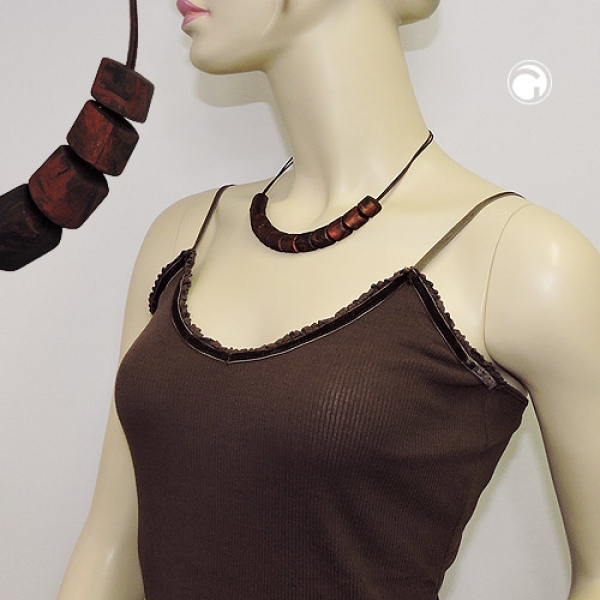 Halskette Schrägperle Kunststoff braun-marmoriert Kordel dunkelbraun 45cm