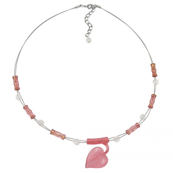 Halskette Drahtkette Blatt rosa-flitter Kunststoffperlen 45cm