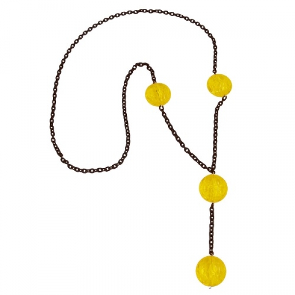 Halskette Kunststoffperlen Krokoperle gelb Ankerkette Eloxal schwarz 100cm, ohne Dekoration