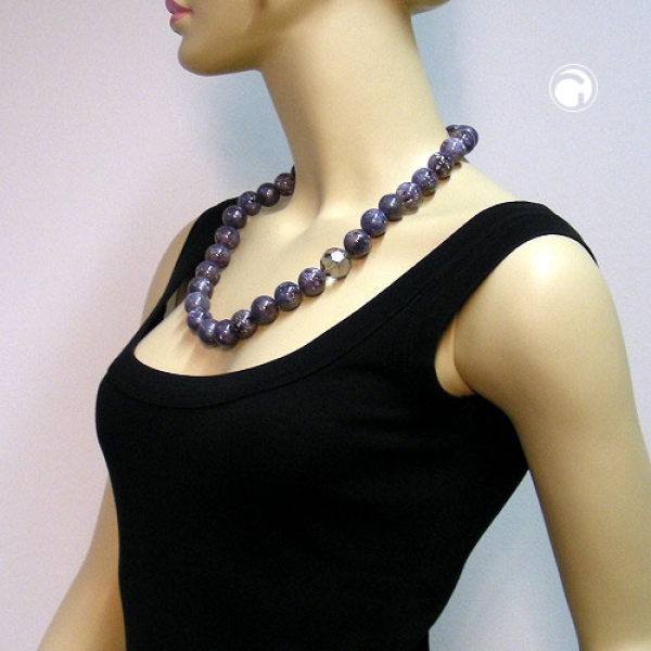 Halskette, Perlen 18mm lila-grau-weiß