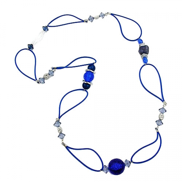 Halskette Kunststoffperlen blau transparent silberfarben Vollgummi blau 90cm