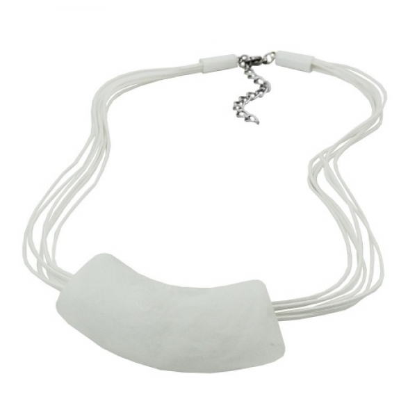 Halskette 54x19mm Anhänger Rohr flach gebogen weiß-marmoriert matt Kunststoff 45cm
