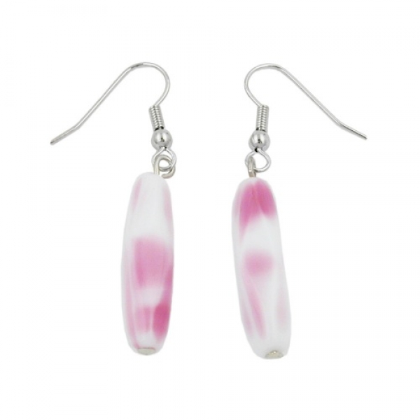 Ohrhaken Ohrhänger Ohrringe 46x7mm Vierkantolive Glas weiß-rosa