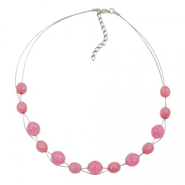 Halskette Drahtkette mit Glasperlen Facettenperle rosa 45cm