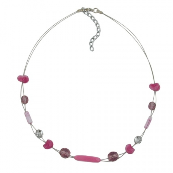 Halskette Drahtkette mit Glasperlen rosa kristall-verspiegelt Vierkantolive flieder rosa 45cm