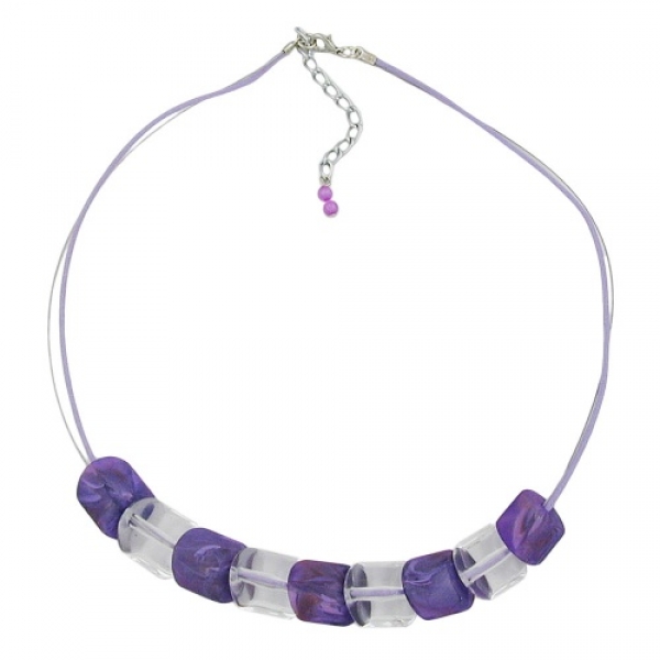 Halskette Schrägperle Kunststoff flieder und kristallklar Kordel lila und Draht 45cm, ohne Dekoration