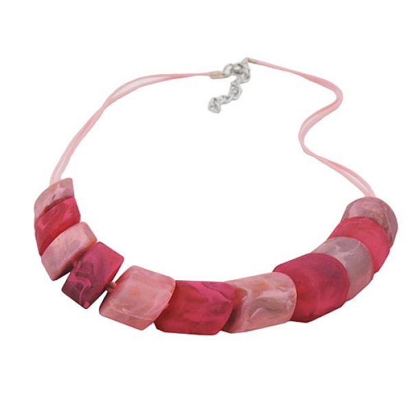 Halskette Schrägperle Kunststoff rosa und pink-marmoriert-matt Kordel rosa 45cm