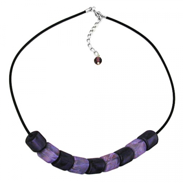 Halskette Schrägperle Kunststoff lila-seidig und flieder-marmoriert Vollgummi schwarz 45cm, ohne Dekoration