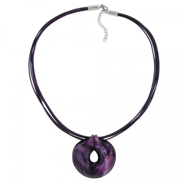 Halskette 52mm Kunststoff Anhänger Amulett lila marmoriert Kordel lila 55cm