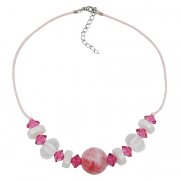 Halskette, Perle rosa-marmoriert, kristal, ohne Dekoration