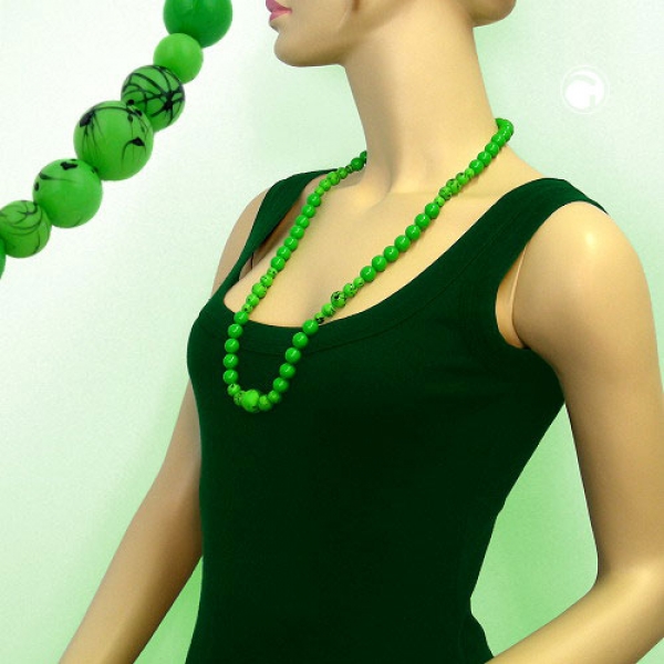 Halskette Kunststoffperlen Fadenperle grün-schwarz 80cm