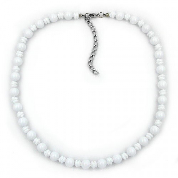Halskette 2 verschiedene Kunststoffperlen im Wechsel weiß-glänzend 50cm