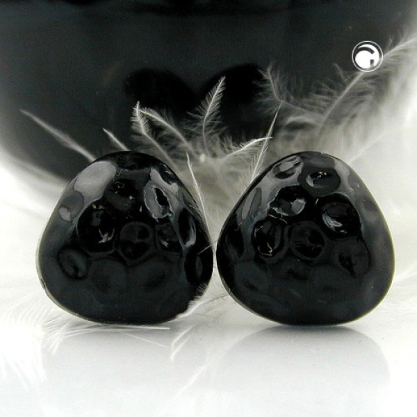 Ohrstecker Ohrring 14mm Dreieck schwarz gehämmert Kunststoff