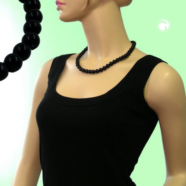 Halskette, Perle 12mm, schwarz-glanz, 50cm
