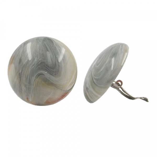 Clip Ohrring 30mm Riss grau-beige-marmoriert glänzend Kunststoff-Bouton, ohne Dekoration