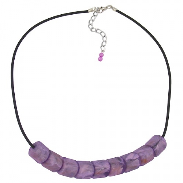 Halskette Schrägperle Kunststoff lila-marmoriert-matt Vollgummi schwarz 45cm