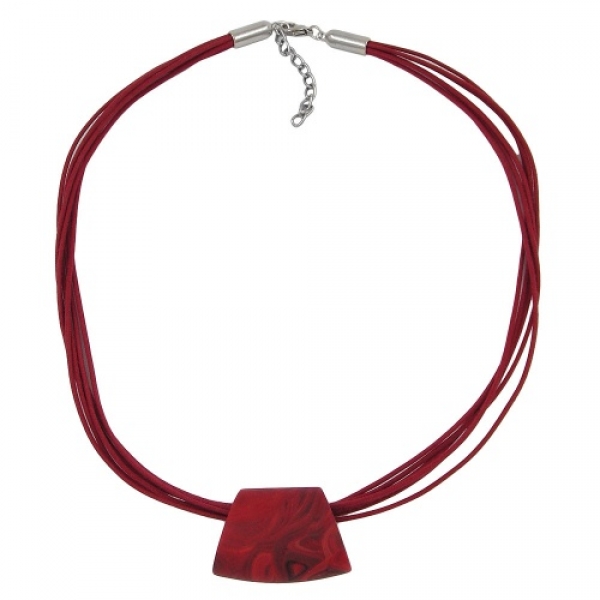 Halskette Kunststoffperle Trapez rot-schwarz-marmoriert matt Kordel rot 45cm