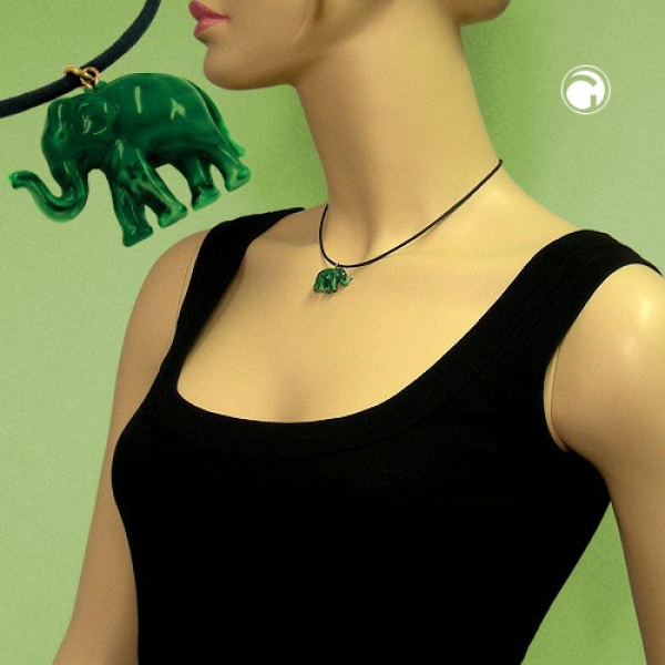 Halskette, Elefant mit Kordel grünton