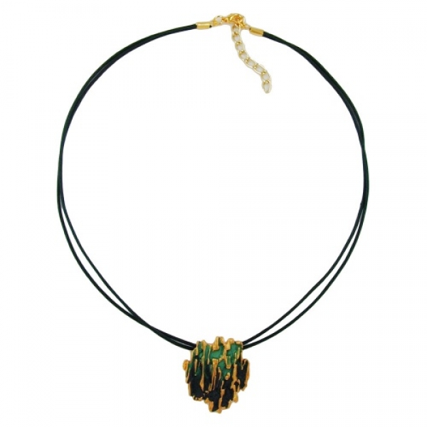 Halskette, Borke, grün-matt-goldfarben, Email, ohne Dekoration