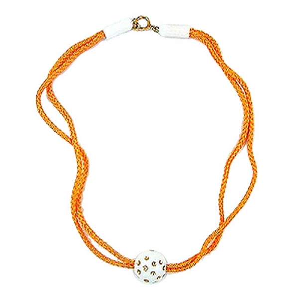 Halskette, Perle weiß-gold Kordel orange