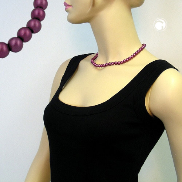 Halskette, Perlen 8mm, lila-wachs
