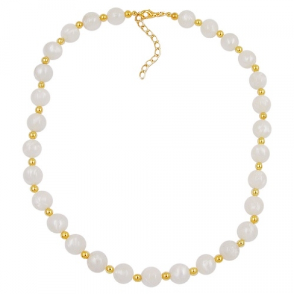 Halskette, Perle seide-weiß, Perle goldfarben, ohne Dekoration