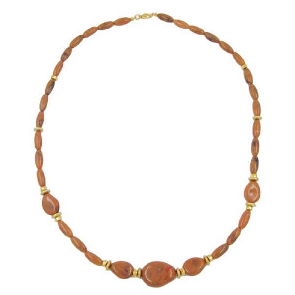 Halskette, Perlen nougat-marmor, goldfarben, ohne Dekoration