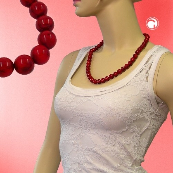 Halskette 10mm Kunststoffperlen johannisbeerrot-marmoriert 55cm