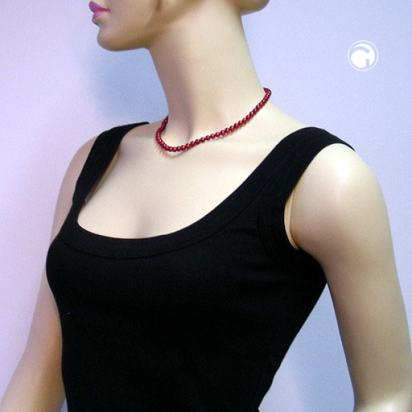Halskette, Perlen 6mm, weinrot-seide, 40cm