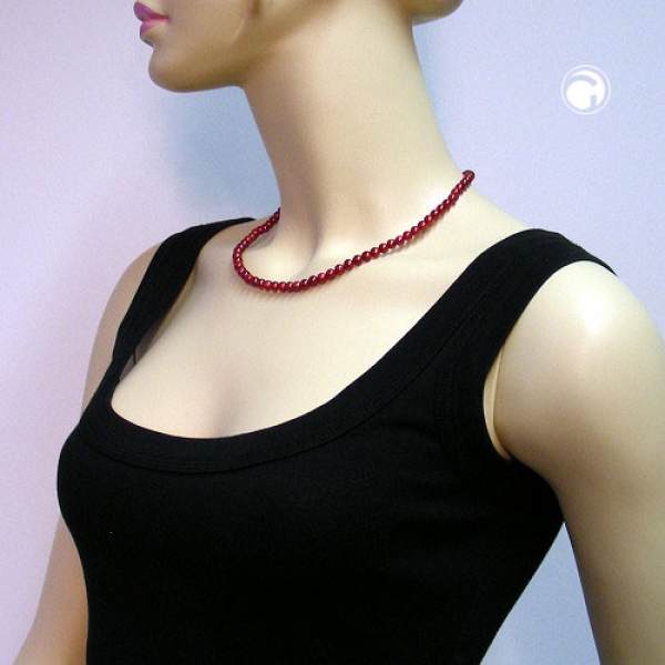 Halskette, Perlen 6mm, weinrot-seide, 45cm