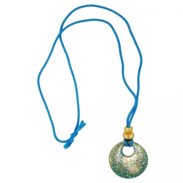 Halskette, Krokoplatte, Kordel blau, ohne Dekoration