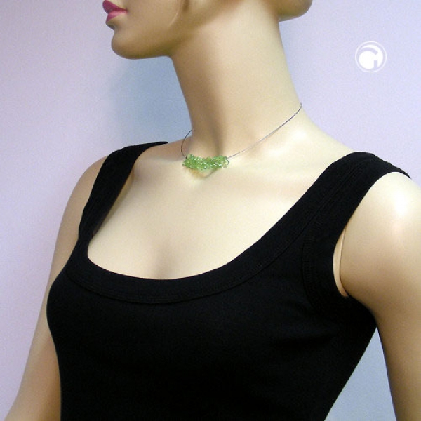 Halskette Drahtkette Blumenperlen hellgrün-transparent Kunststoffperlen 40cm