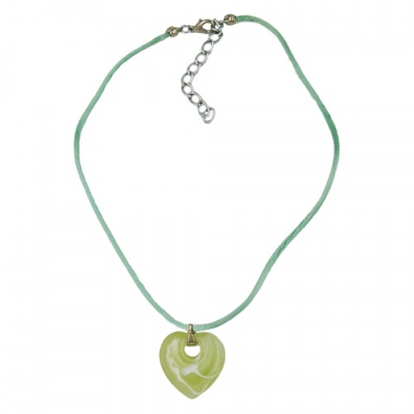 Halskette, Herz mit Loch, grün-weiß, ohne Dekoration