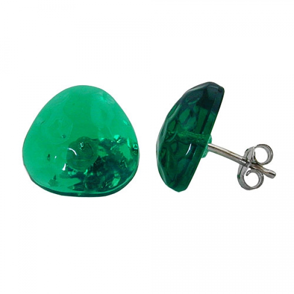 Ohrstecker Ohrring 14mm Dreieck grün-transparent gehämmert Kunststoff, ohne Dekoration
