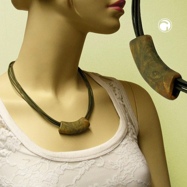 Halskette 54x19mm Schmuck Anhänger Rohr flach gebogen braun-oliv-marmoriert matt Kunststoff 45cm-07209