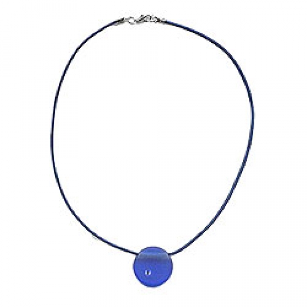 Halskette, Anhänger rund, blau-matt