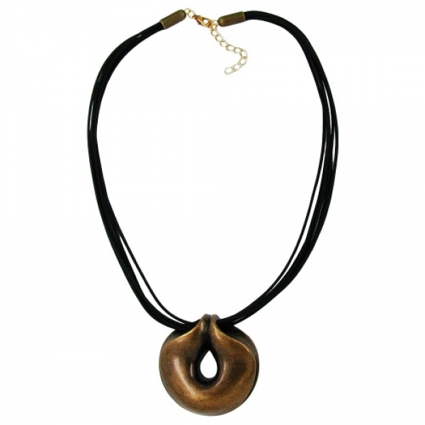 Halskette 52mm Kunststoff Anhänger Amulett altmessingfarben Kordel schwarz 50cm, ohne Dekoration