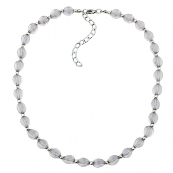 Halskette 10mm Vierkantperle grau-transparent Kunststoff 42cm