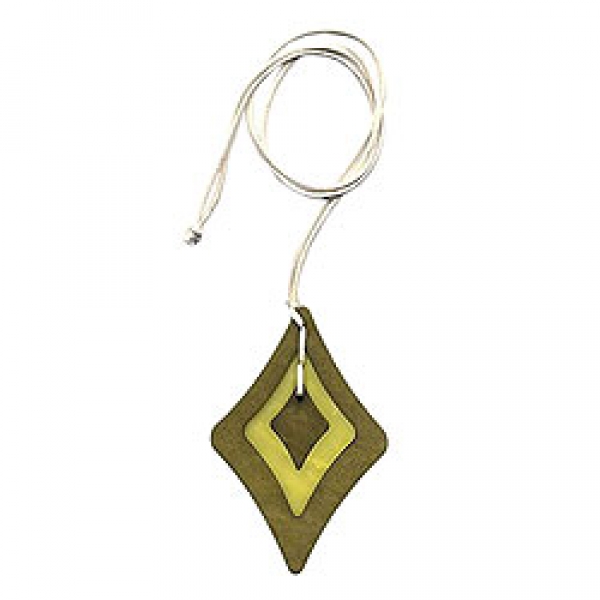 Halskette 115x75 Kunststoff Rhombus oliv- und lindgrün Kordel beige-natur 90cm, ohne Dekoration