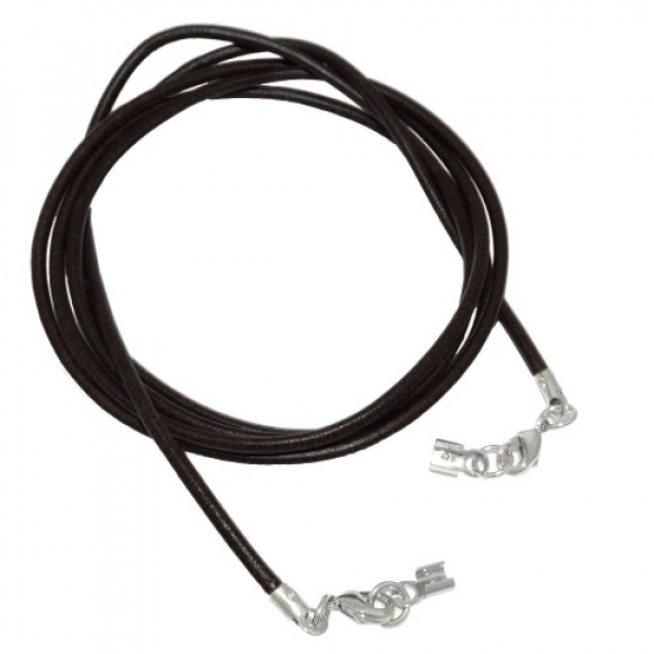 Lederband Rundschnur Rindleder 2mm schwarz gefärbt mit 2x Verschluss silberfarbig ca. 1m