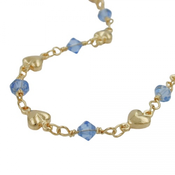 Halskette Fantasie Herz und Glasperlen hellblau AMD 45cm, ohne Dekoration