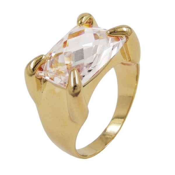 Ring mit 14x10mm großem Zirkonia 3 Mikron vergoldet Ringgröße 60, ohne Dekoration