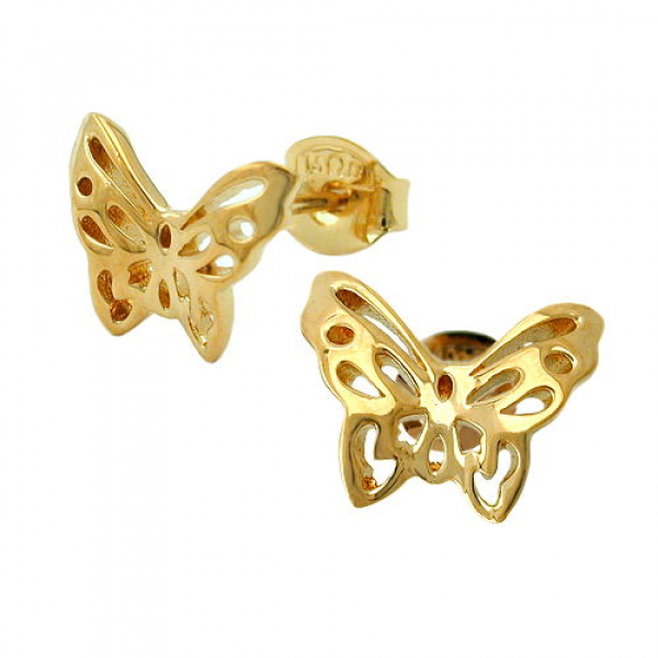 Ohrstecker Ohrring 7x10mm Schmetterling vergoldet 3 Mikron, ohne Dekoration